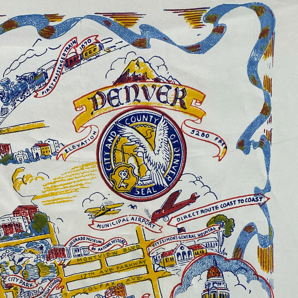 Vintage American Denver Silk Souvenir Map Woman's Fringed Scarf
