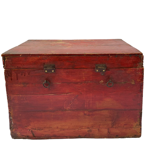 Small Chinese Red Painted Pine Wedding Chest / Storage Box