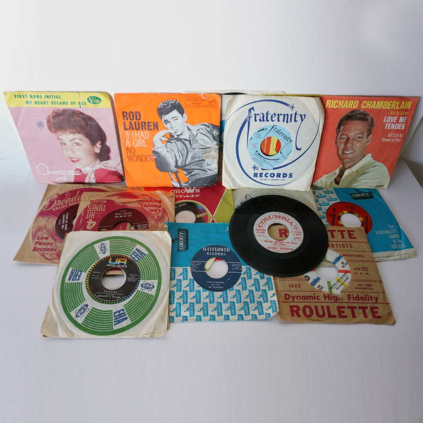 Collection of 44 Vintage Vinyl Music Records 45 RPM