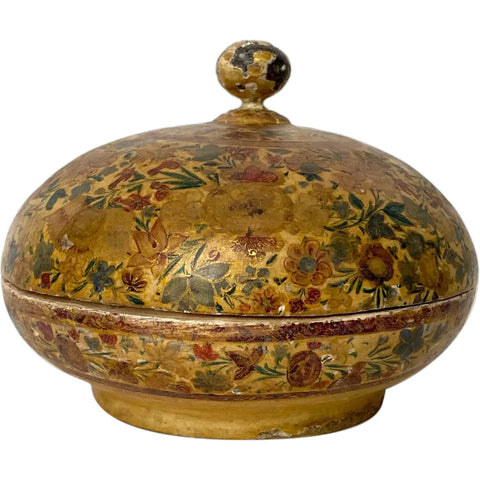 Indian Kashmiri Gilt Hand Painted Papier Mache Powder Jar