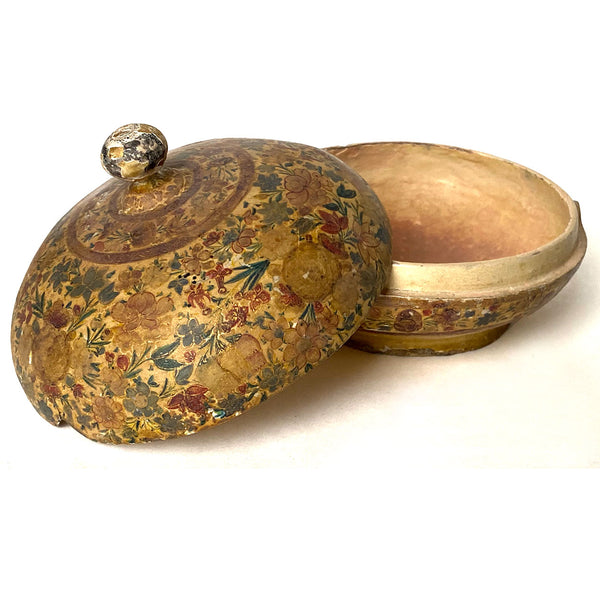 Indian Kashmiri Gilt Hand Painted Papier Mache Powder Jar