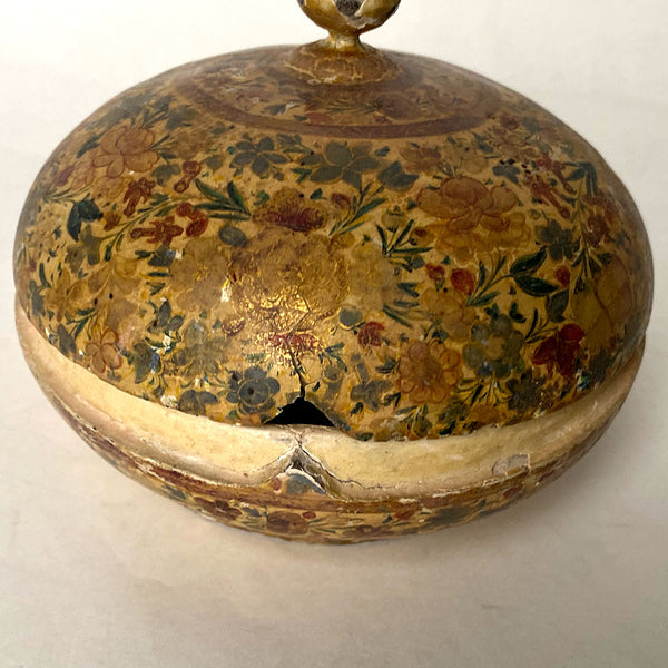 Indian Kashmiri Gilt Hand Painted Papier Mache Powder Jar