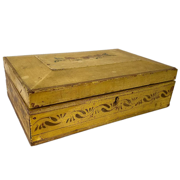 American New England Hand Painted and Stencilled Yellow Pine Jewelry Box