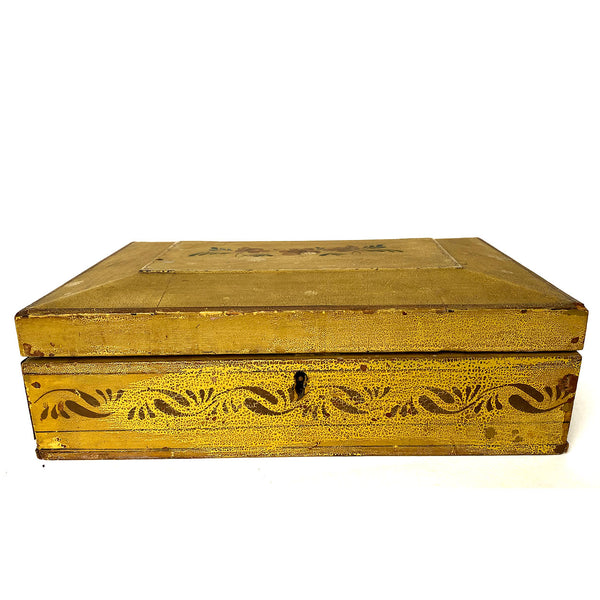 American New England Hand Painted and Stencilled Yellow Pine Jewelry Box