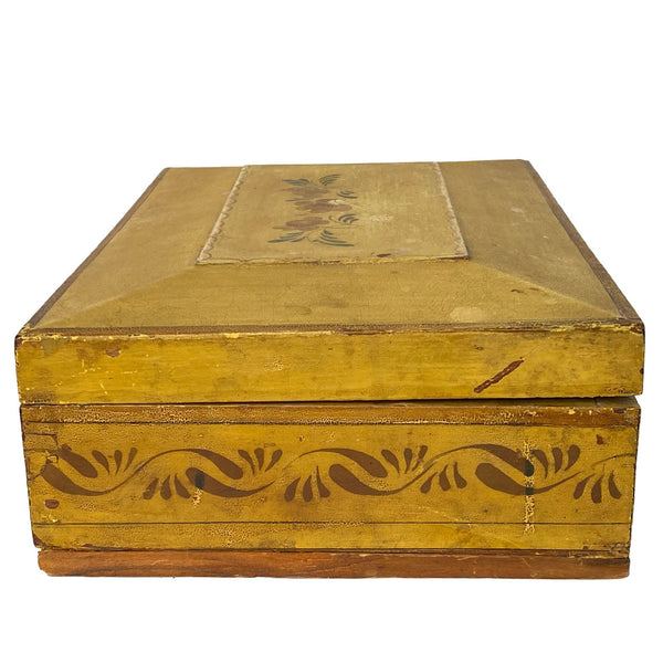 American New England Hand Painted and Stencilled Yellow Pine Jewelry Box