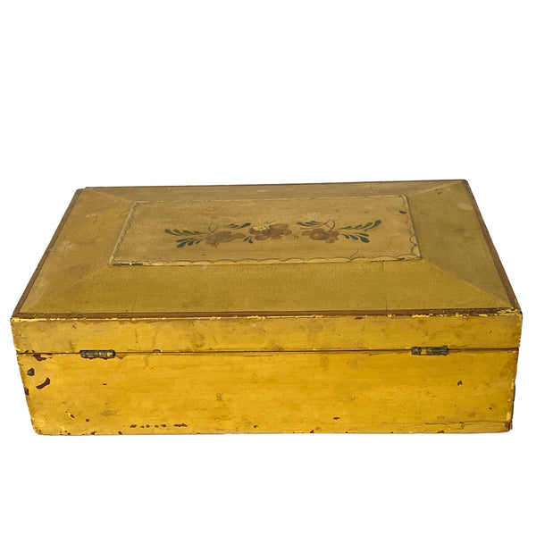 American New England Hand Painted and Stencilled Yellow Pine Jewelry Box