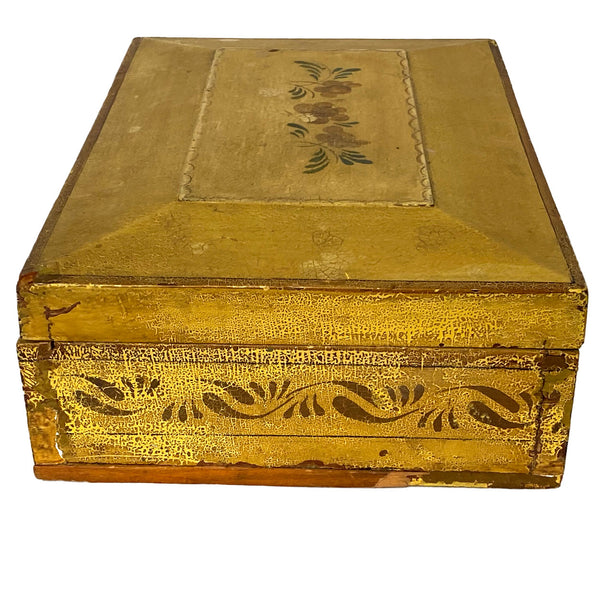 American New England Hand Painted and Stencilled Yellow Pine Jewelry Box