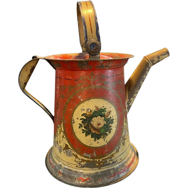 American Victorian Painted Tole Garden Watering Can