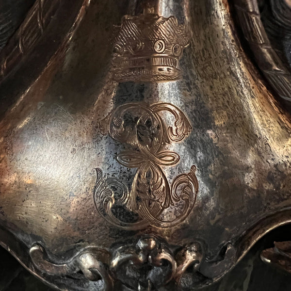 English Baroque Revival Gilt Silverplate and Brass Elibank Armorial Epergne Stand Base