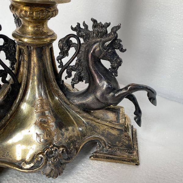 English Baroque Revival Gilt Silverplate and Brass Elibank Armorial Epergne Stand Base