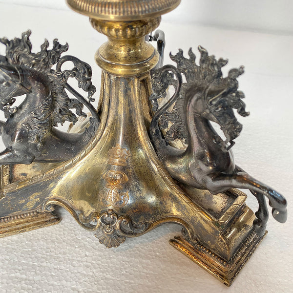 English Baroque Revival Gilt Silverplate and Brass Elibank Armorial Epergne Stand Base
