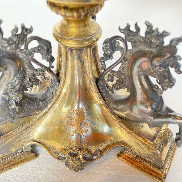 English Baroque Revival Gilt Silverplate and Brass Elibank Armorial Epergne Stand Base