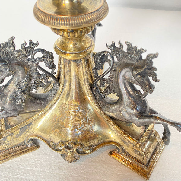 English Baroque Revival Gilt Silverplate and Brass Elibank Armorial Epergne Stand Base