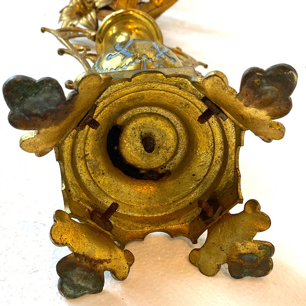 Pair Tall French Gilt Brass Floral Urn Altar Decorations