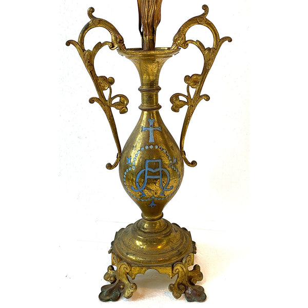Pair Tall French Gilt Brass Floral Urn Altar Decorations