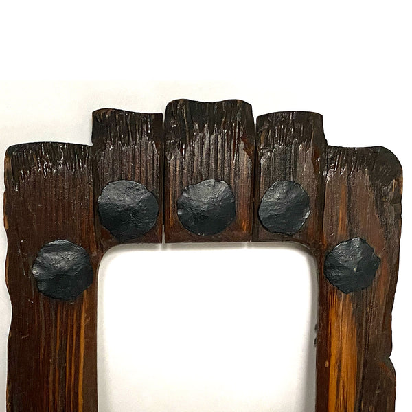 American Arts and Crafts Hickory Wood and Rosehead Nail Frame