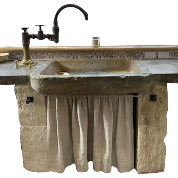 Early European Carved Limestone Trough Sink on Legs, with Side Counters