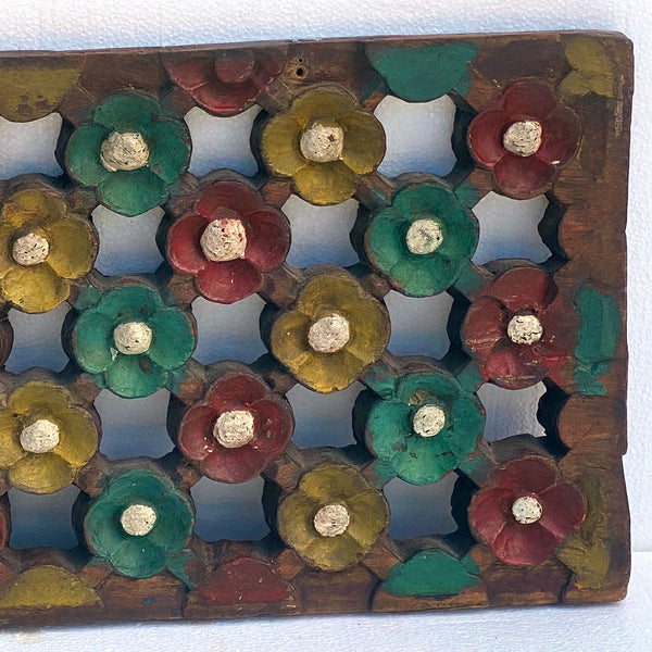 Vintage Indonesian Painted Teakwood Floral Lattice Ventilation Panel