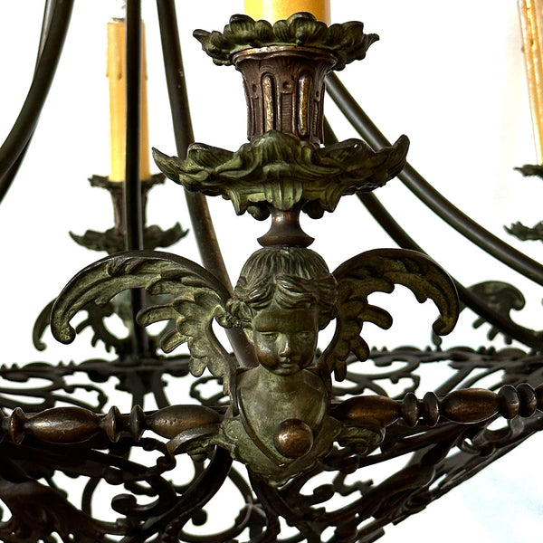 Large French Renaissance Revival Cast Bronze Six-Light Chandelier