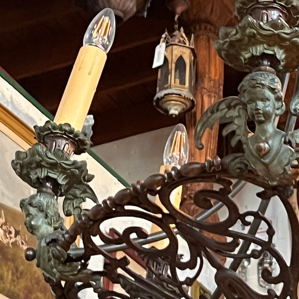 Large French Renaissance Revival Cast Bronze Six-Light Chandelier
