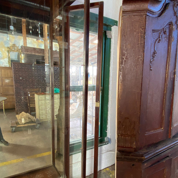 Anglo Indian Teak Mirrored and Beveled Glass Tall 40-inch Palace Display Cabinet