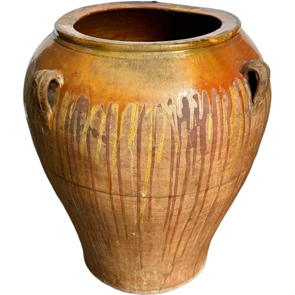 Large Spanish Glazed Terracotta Pottery Oil Jar