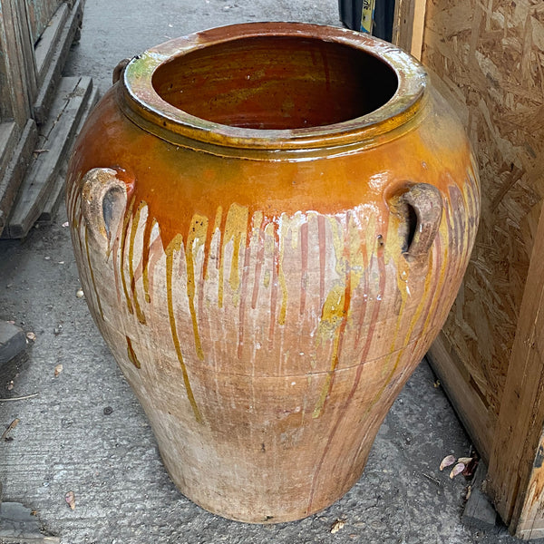 Large Spanish Glazed Terracotta Pottery Oil Jar