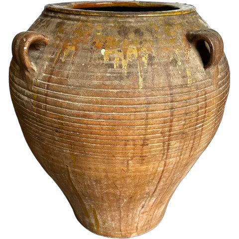 Large Spanish Green Glazed Terracotta Pottery Oil Jar