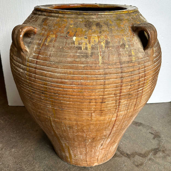 Large Spanish Green Glazed Terracotta Pottery Oil Jar