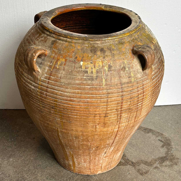 Large Spanish Green Glazed Terracotta Pottery Oil Jar