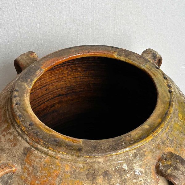 Large Spanish Green Glazed Terracotta Pottery Oil Jar