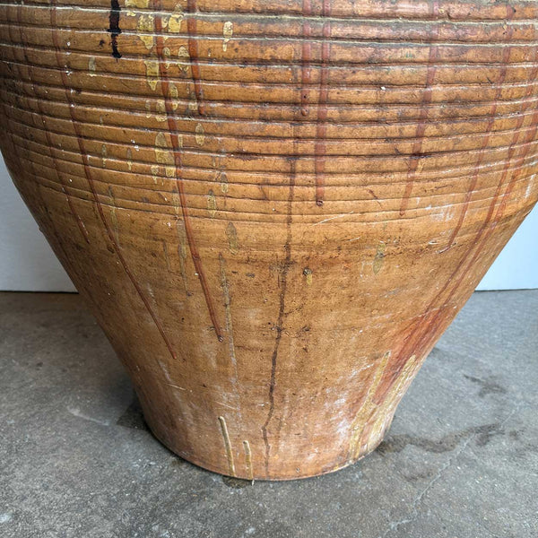 Large Spanish Green Glazed Terracotta Pottery Oil Jar
