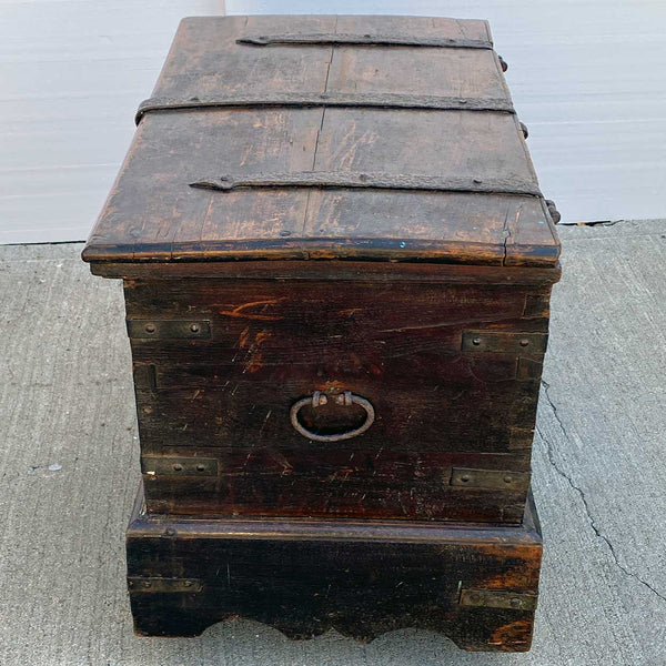 Indo-Portuguese Goan Iron Mounted Teak Storage Trunk on Wheels