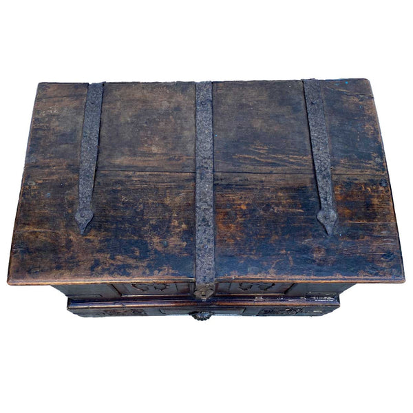 Indo-Portuguese Goan Iron Mounted Teak Storage Trunk on Wheels