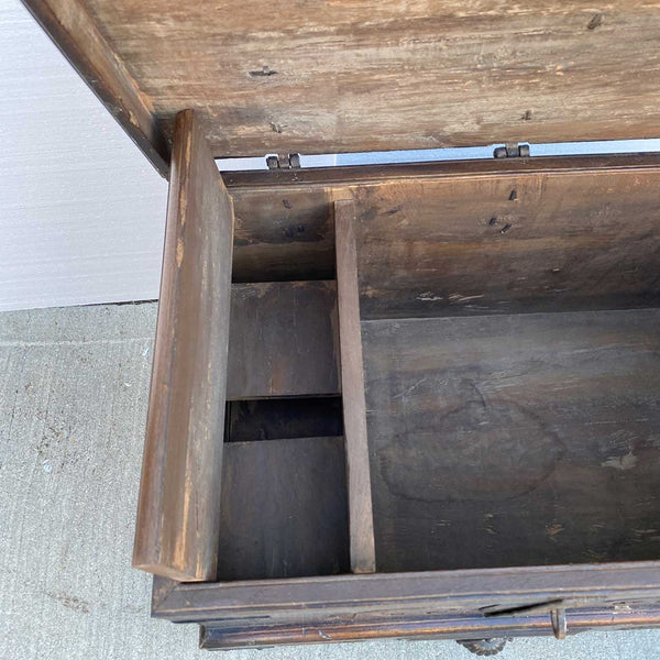 Indo-Portuguese Goan Iron Mounted Teak Storage Trunk on Wheels