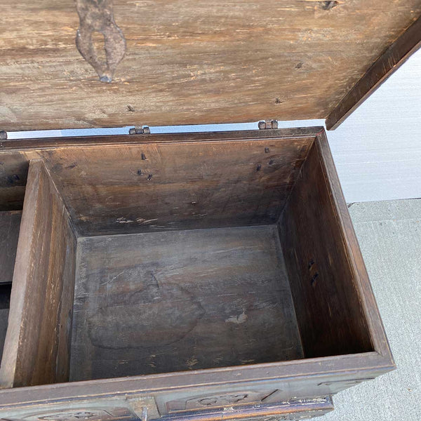 Indo-Portuguese Goan Iron Mounted Teak Storage Trunk on Wheels