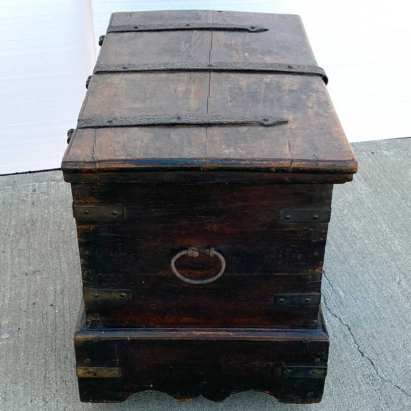 Indo-Portuguese Goan Iron Mounted Teak Storage Trunk on Wheels