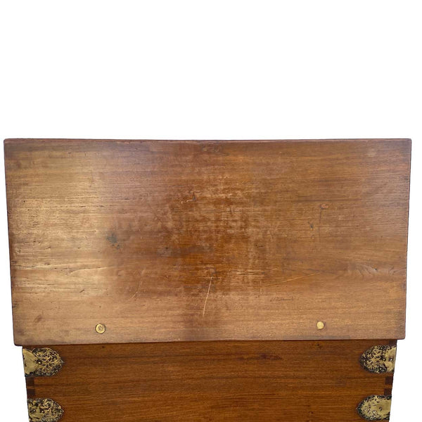 Indo-Portuguese Goan Brass Mounted Teak Storage Trunk on Wheels