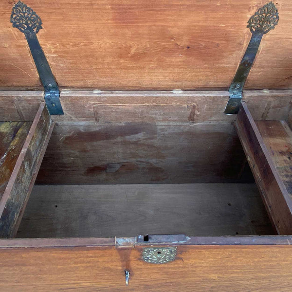 Indo-Portuguese Goan Brass Mounted Teak Storage Trunk on Wheels