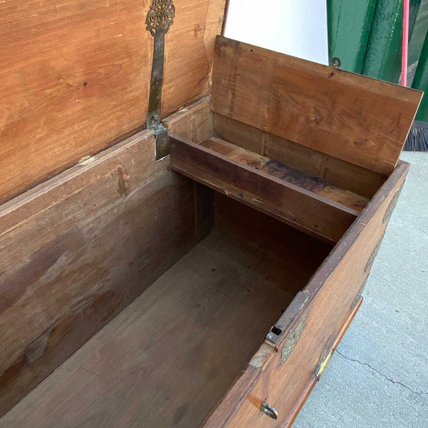 Indo-Portuguese Goan Brass Mounted Teak Storage Trunk on Wheels
