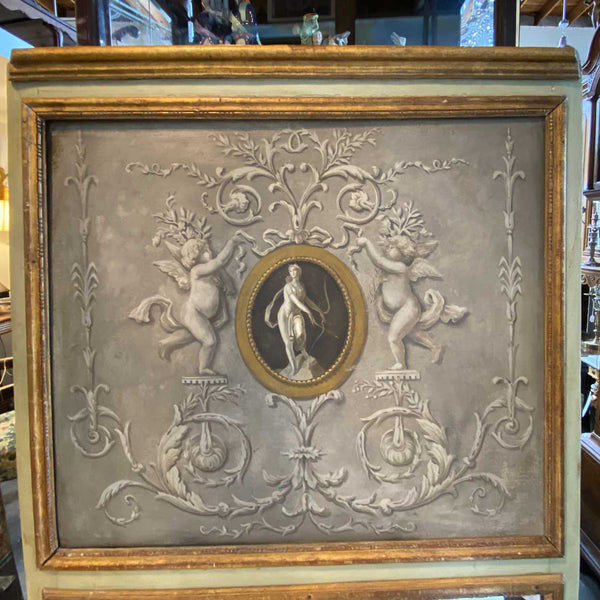 Large French Louis XVI Grisaille Painted and Giltwood Boiserie Trumeau Mirror