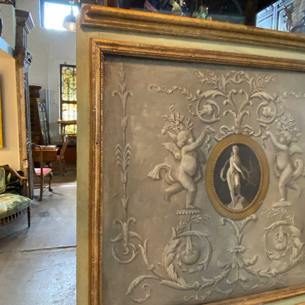 Large French Louis XVI Grisaille Painted and Giltwood Boiserie Trumeau Mirror