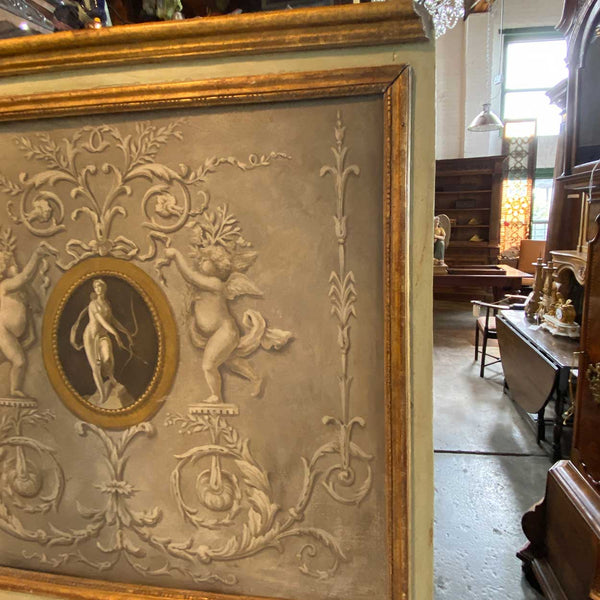 Large French Louis XVI Grisaille Painted and Giltwood Boiserie Trumeau Mirror