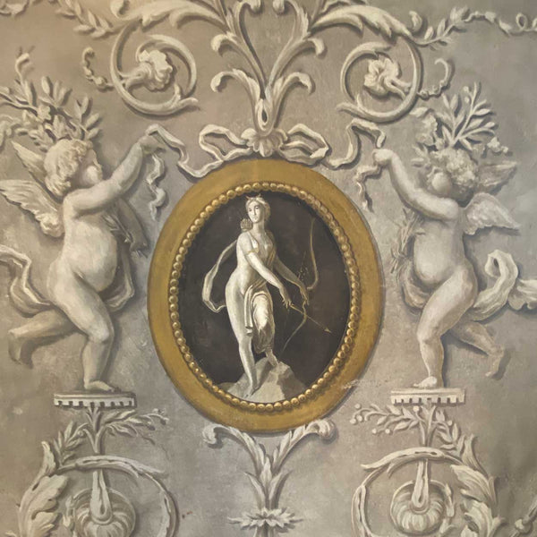 Large French Louis XVI Grisaille Painted and Giltwood Boiserie Trumeau Mirror