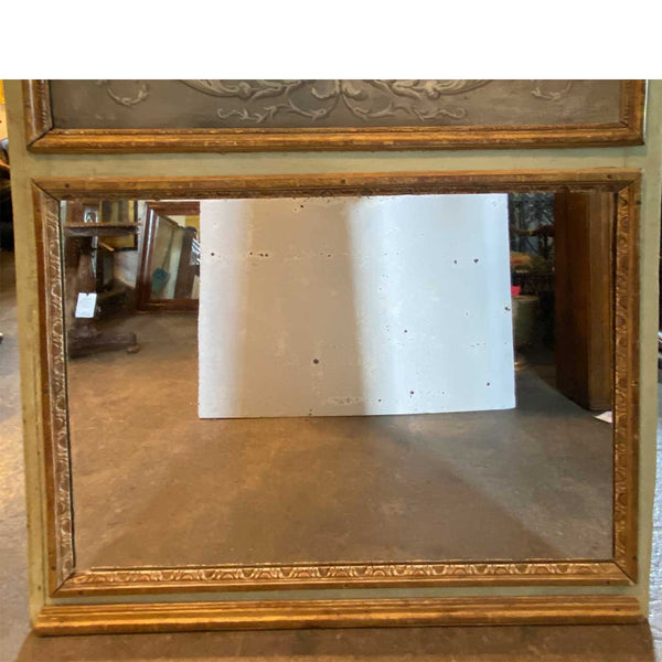 Large French Louis XVI Grisaille Painted and Giltwood Boiserie Trumeau Mirror