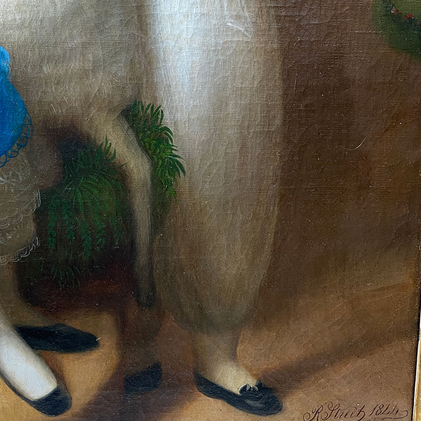 ROBERT STREET Oil on Canvas Painting, Portrait of the Grundy Siblings with a Lamb