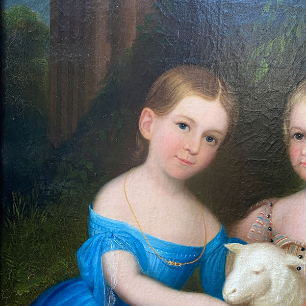 ROBERT STREET Oil on Canvas Painting, Portrait of the Grundy Siblings with a Lamb