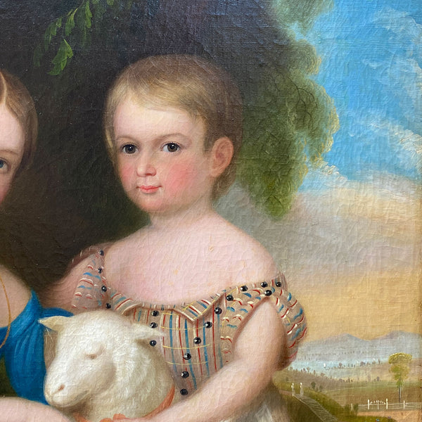 ROBERT STREET Oil on Canvas Painting, Portrait of the Grundy Siblings with a Lamb