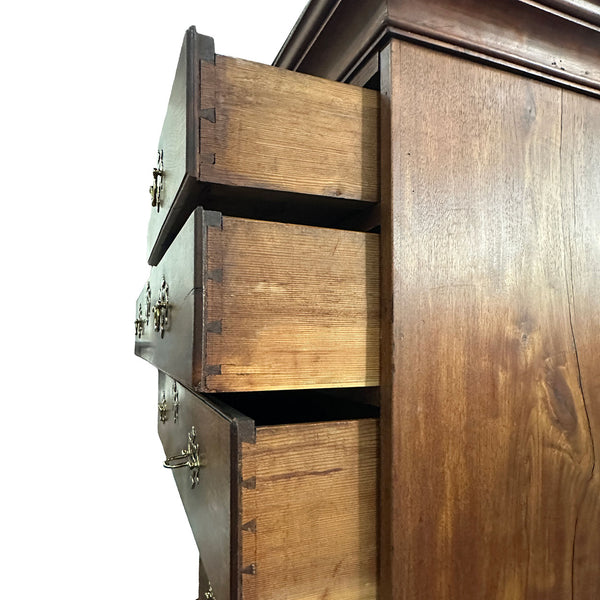 American Queen Anne Walnut Flat-Top Chest on Stand Highboy