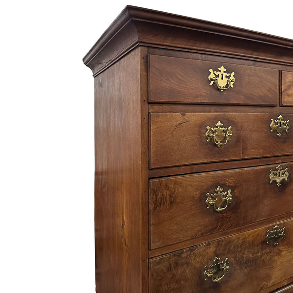 American Queen Anne Walnut Flat-Top Chest on Stand Highboy
